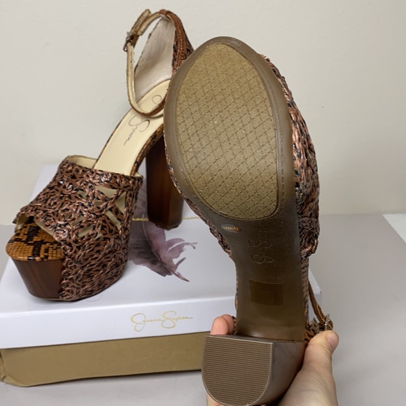 Jessica Simpson Dessie Platform Sandal Heels Caramel Black 10 - Picture 6 of 6